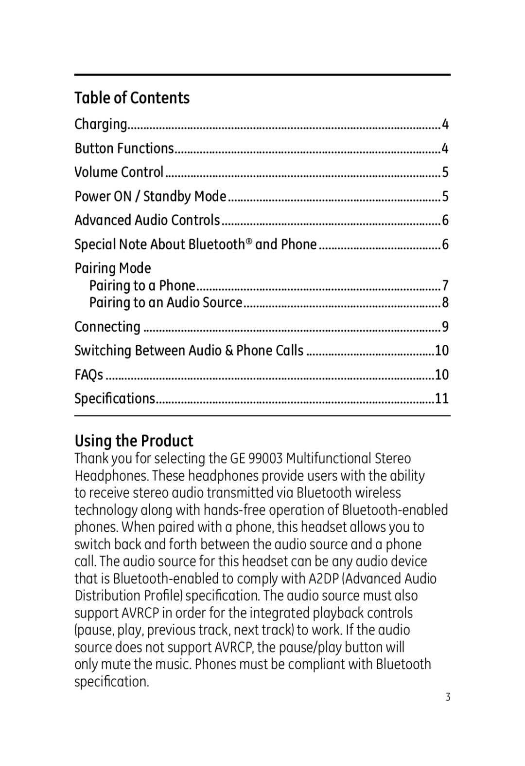 Jasco 99003 user manual Table of Contents, Using the Product 