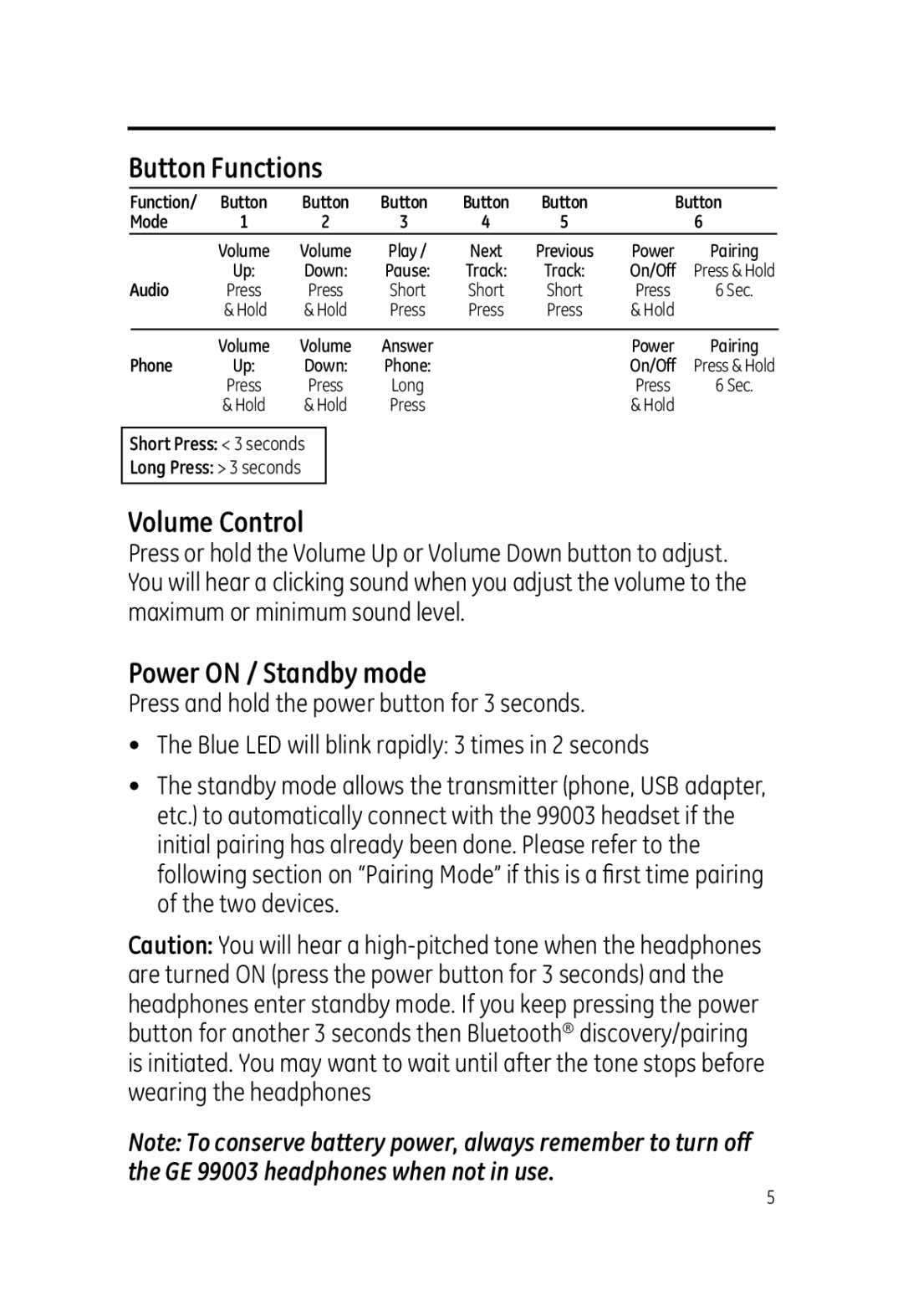 Jasco 99003 user manual Volume Control, Power on / Standby mode 