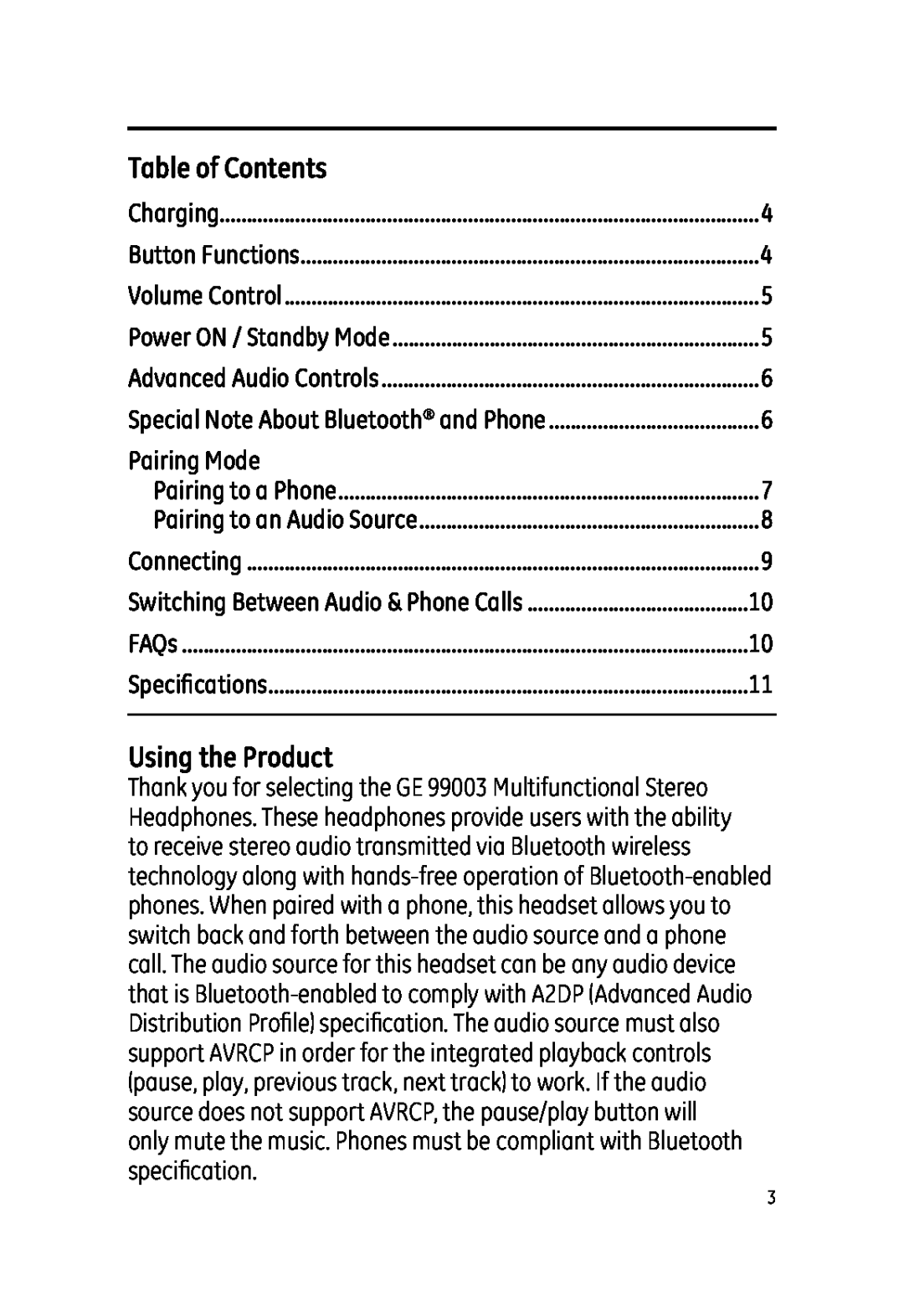Jasco 99003 user manual Table of Contents, Using the Product 