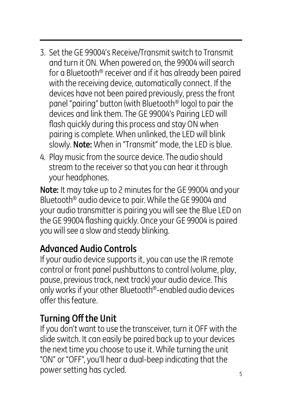 Jasco 99004 user manual Advanced Audio Controls, Turning Off the Unit 