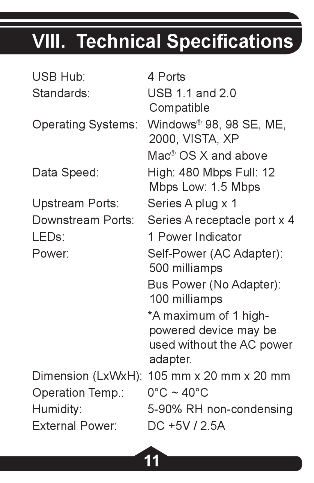 Jasco HO97844 instruction manual VIII. Technical Specifications 