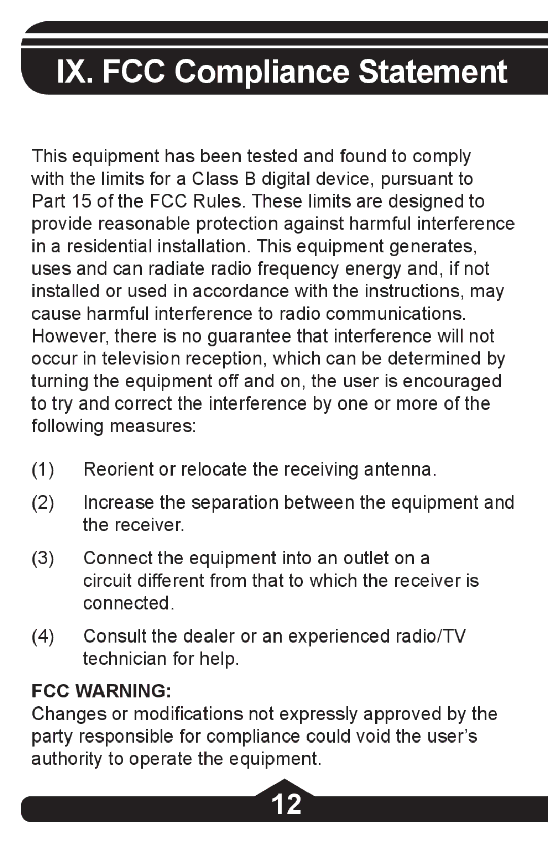 Jasco HO97844 instruction manual IX. FCC Compliance Statement 