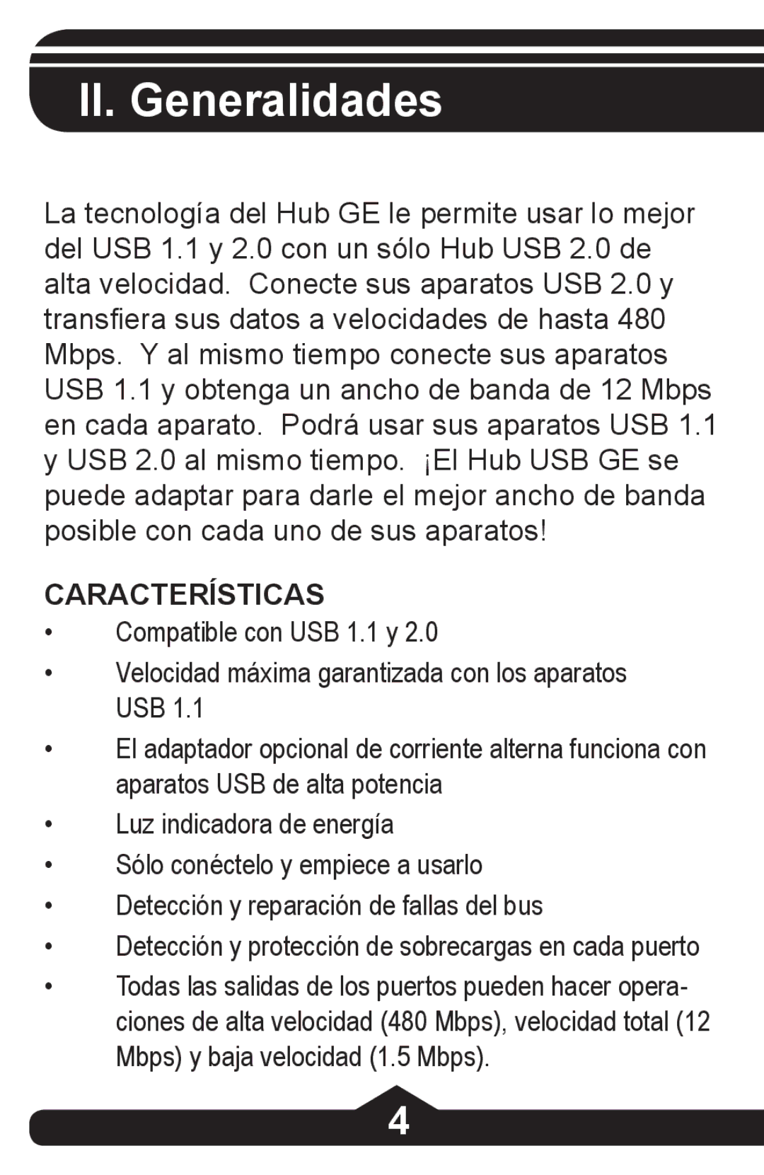 Jasco HO97844 instruction manual II. Generalidades, Características 