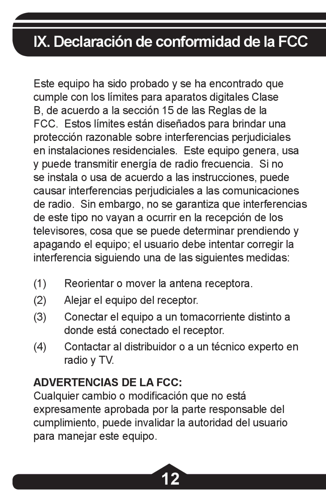 Jasco HO97844 instruction manual IX. Declaración de conformidad de la FCC 