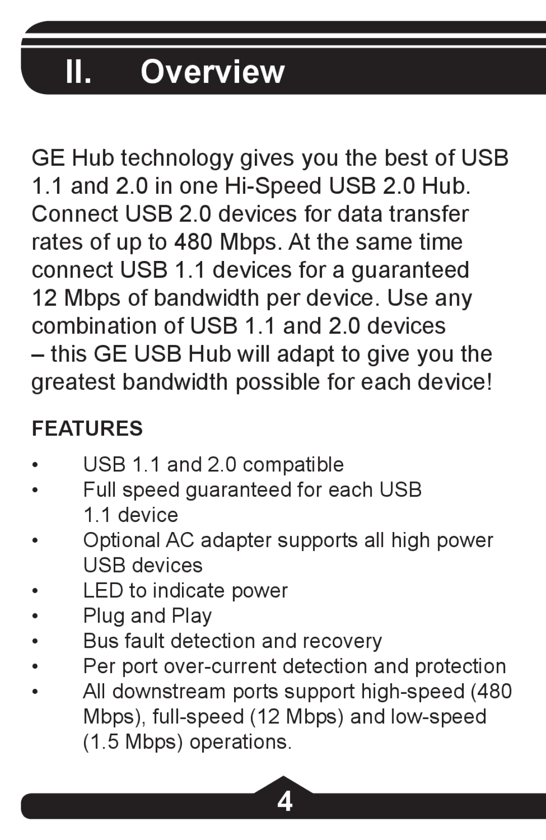 Jasco HO97844 instruction manual II. Overview, Features 