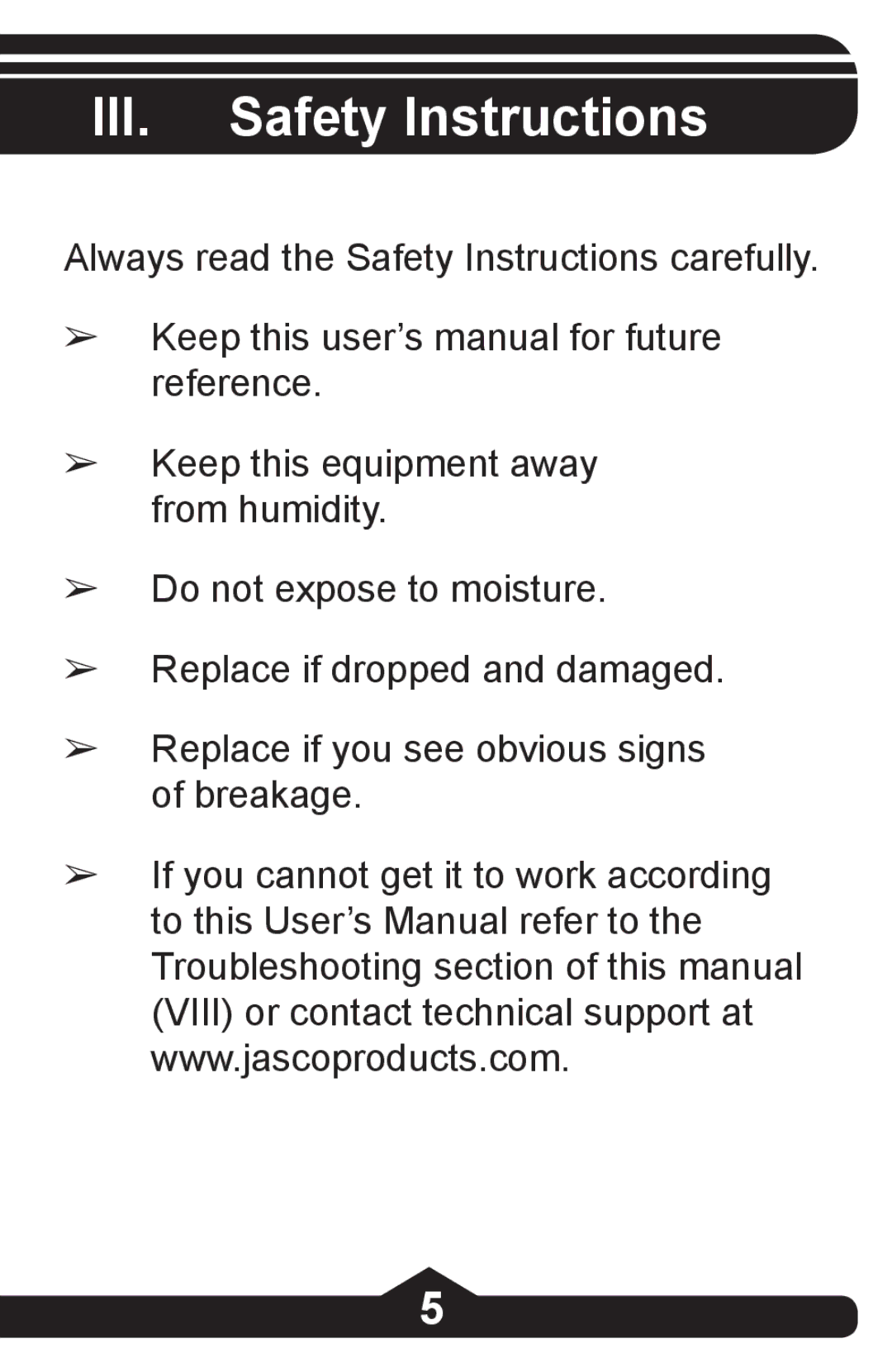 Jasco HO97844 instruction manual III. Safety Instructions 