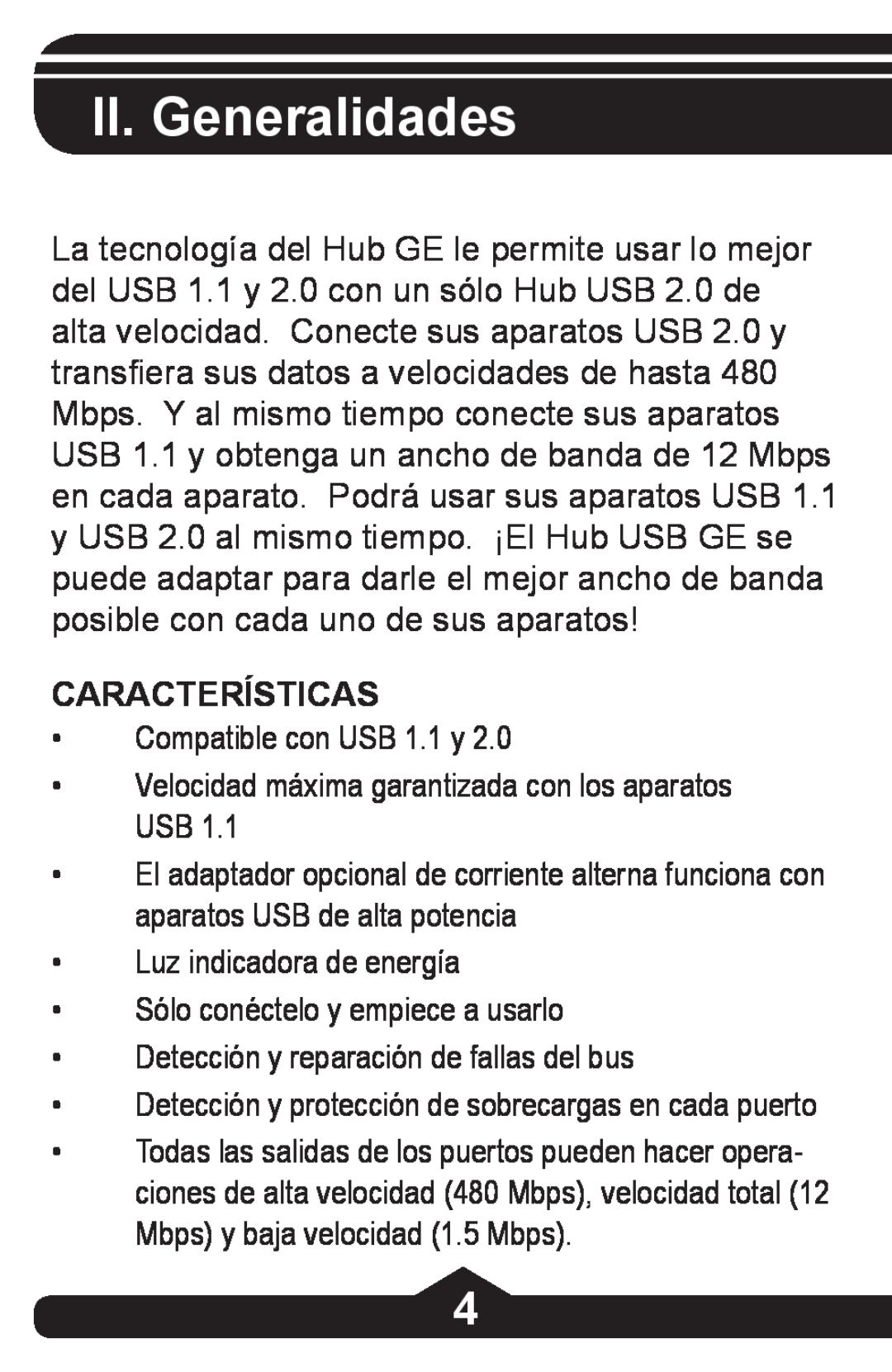 Jasco HO97844 instruction manual II. Generalidades, Características 