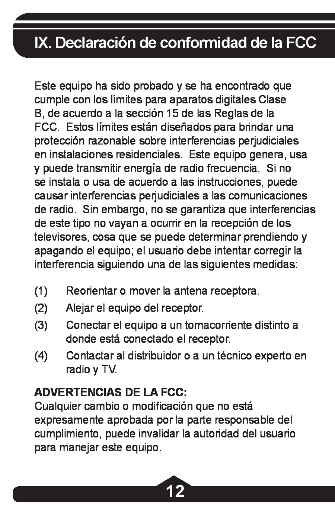 Jasco HO97844 instruction manual IX. Declaración de conformidad de la FCC, Advertencias De La Fcc 