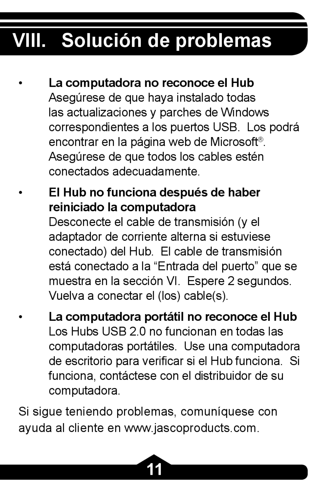 Jasco HO97863 instruction manual VIII. Solución de problemas 