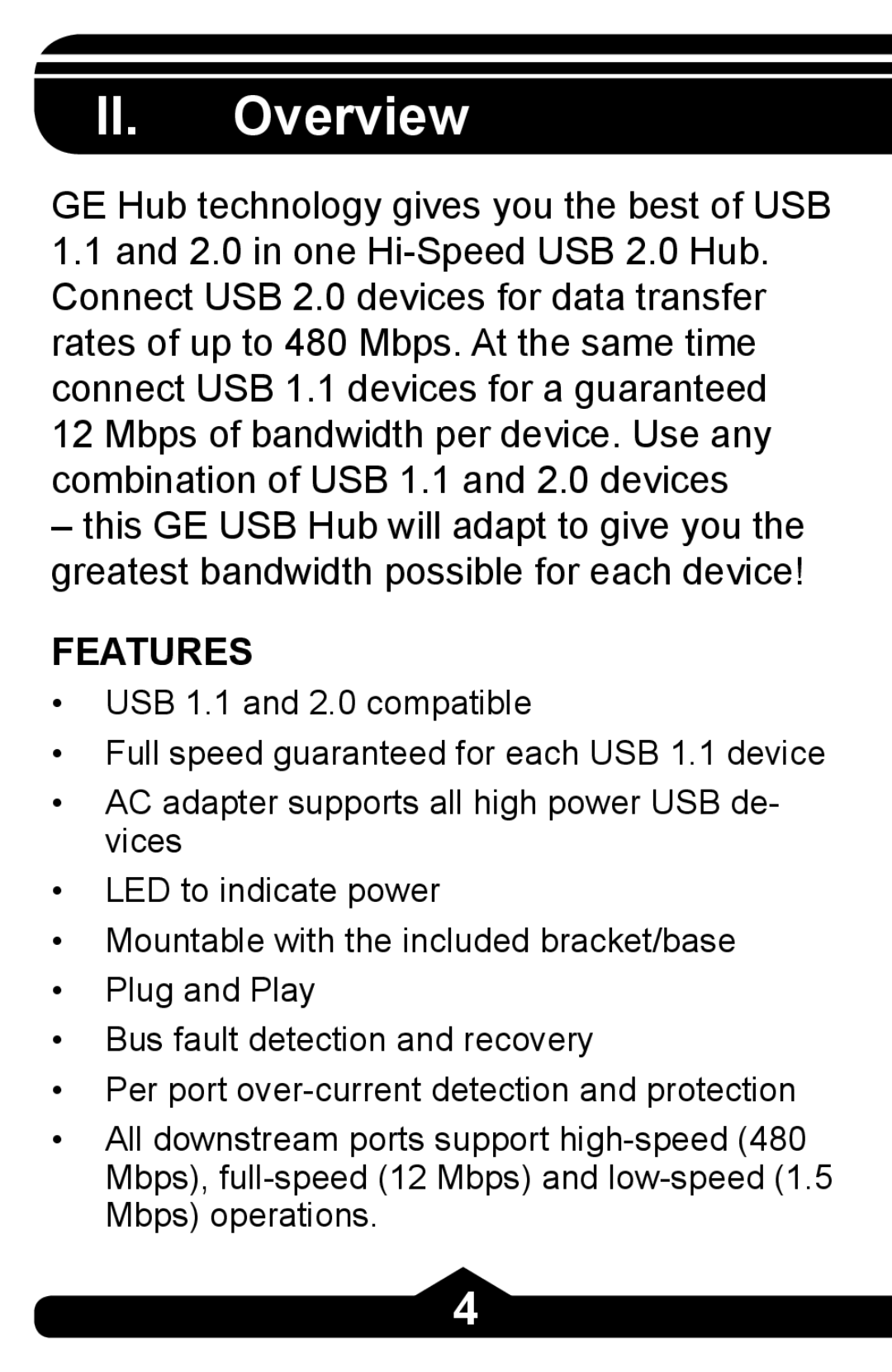 Jasco HO97863 instruction manual II. Overview, Features 