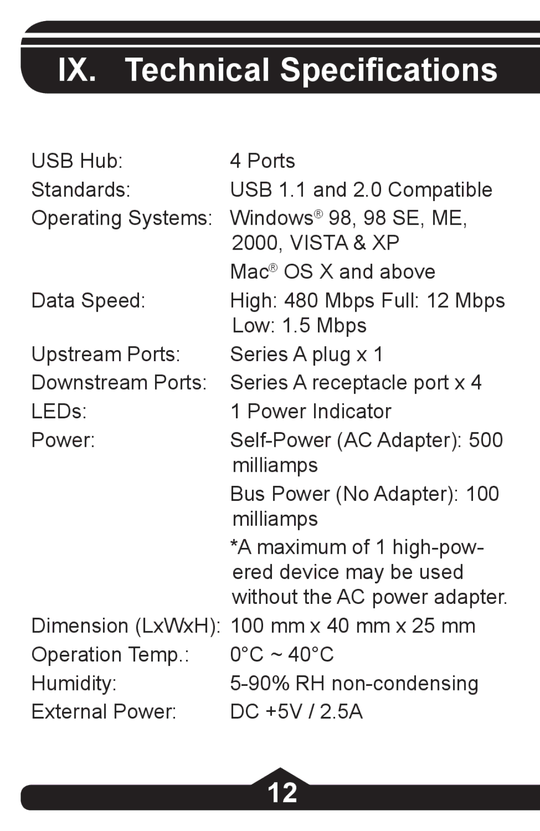 Jasco HO97864 instruction manual IX. Technical Specifications 