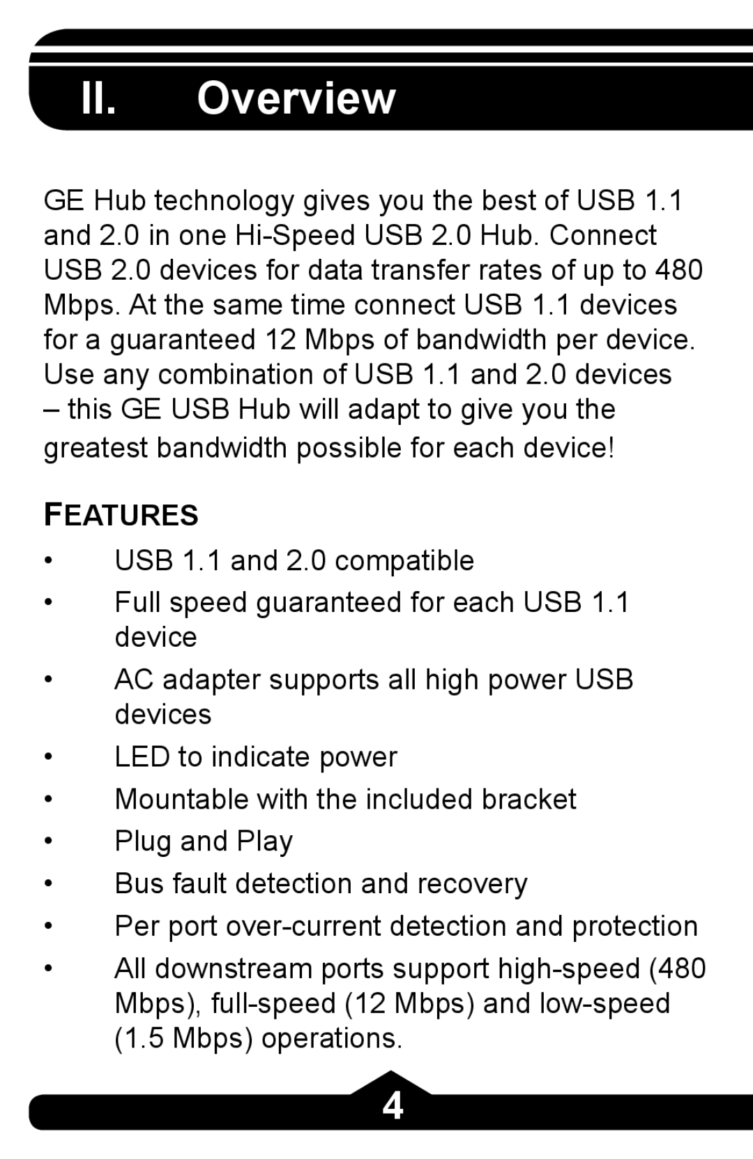 Jasco HO97864 instruction manual II. Overview, Features 