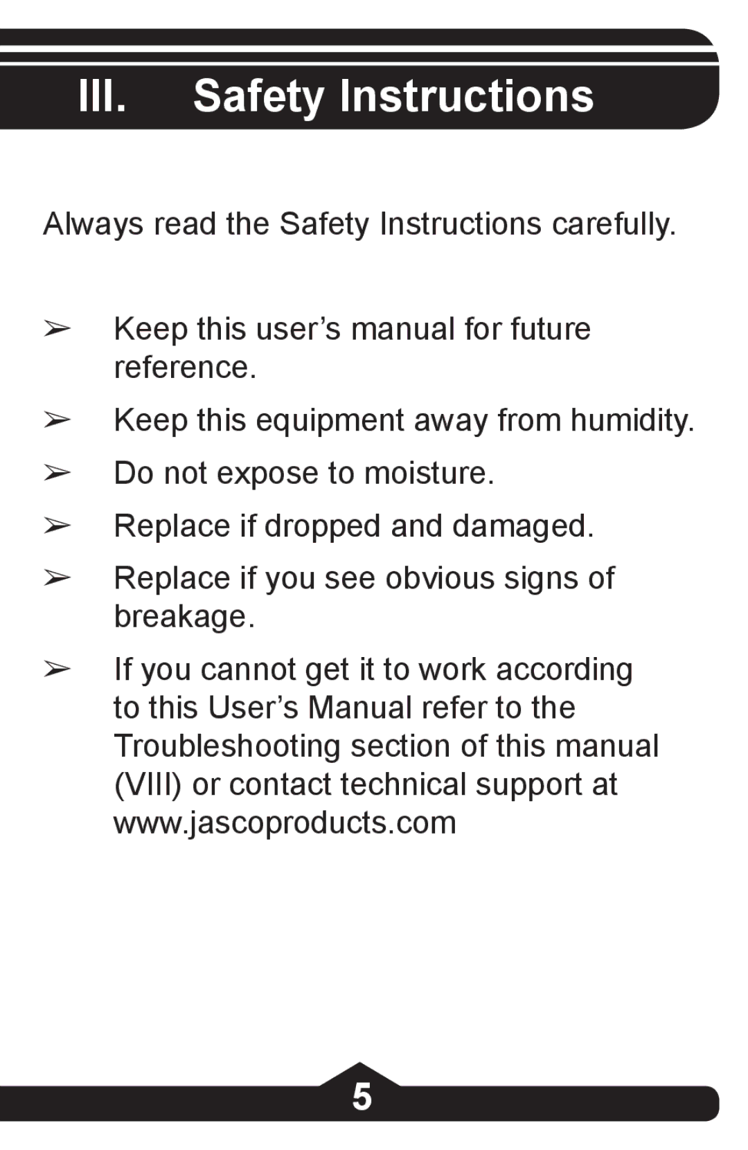 Jasco HO97864 instruction manual III. Safety Instructions 