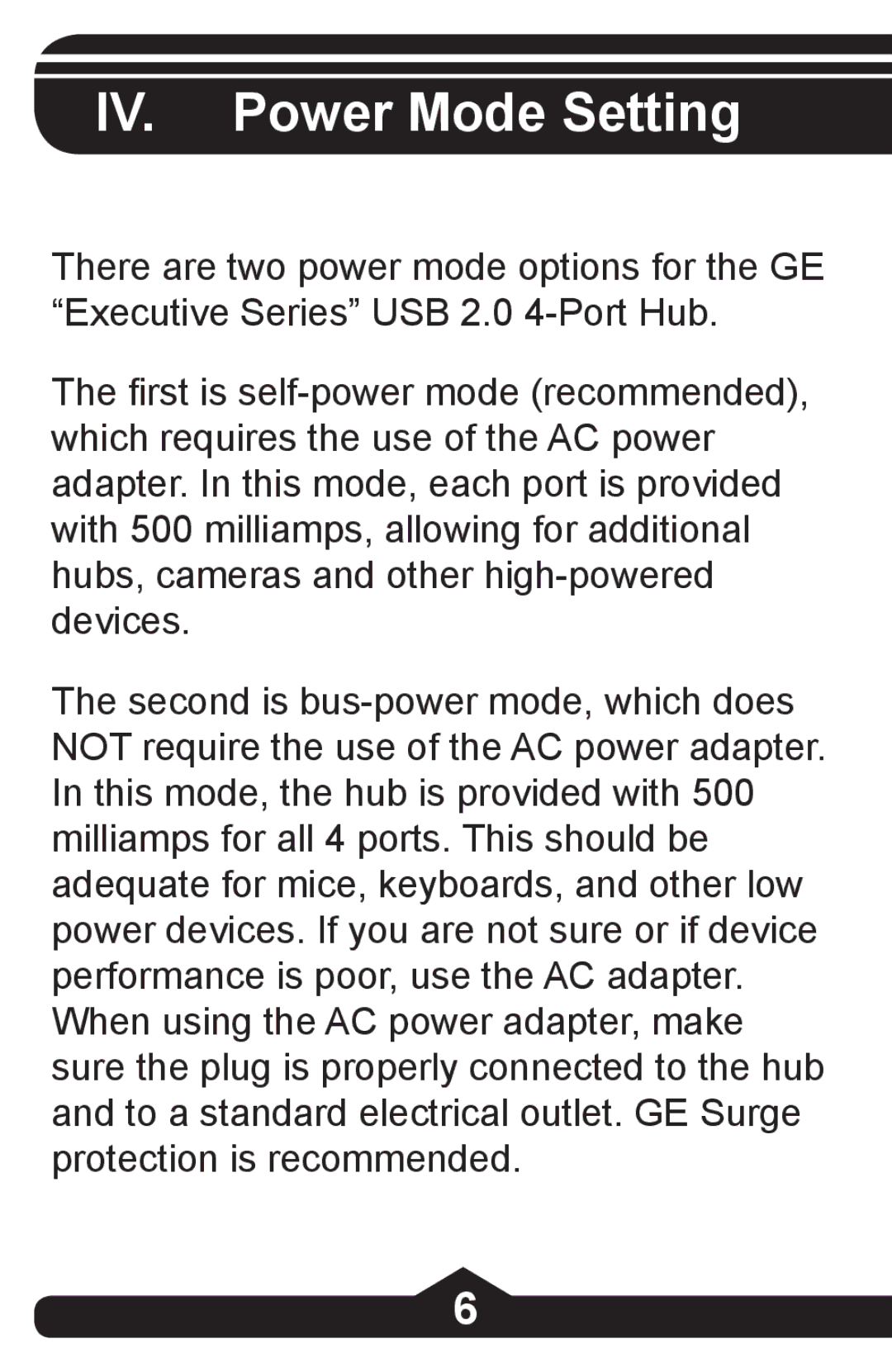 Jasco HO97864 instruction manual IV. Power Mode Setting 