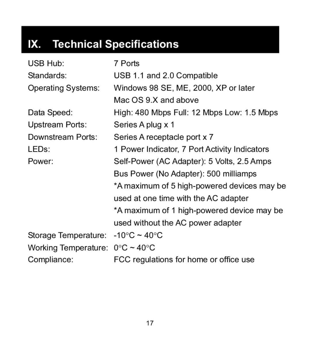Jasco HO97916 manual IX. Technical Specifications 