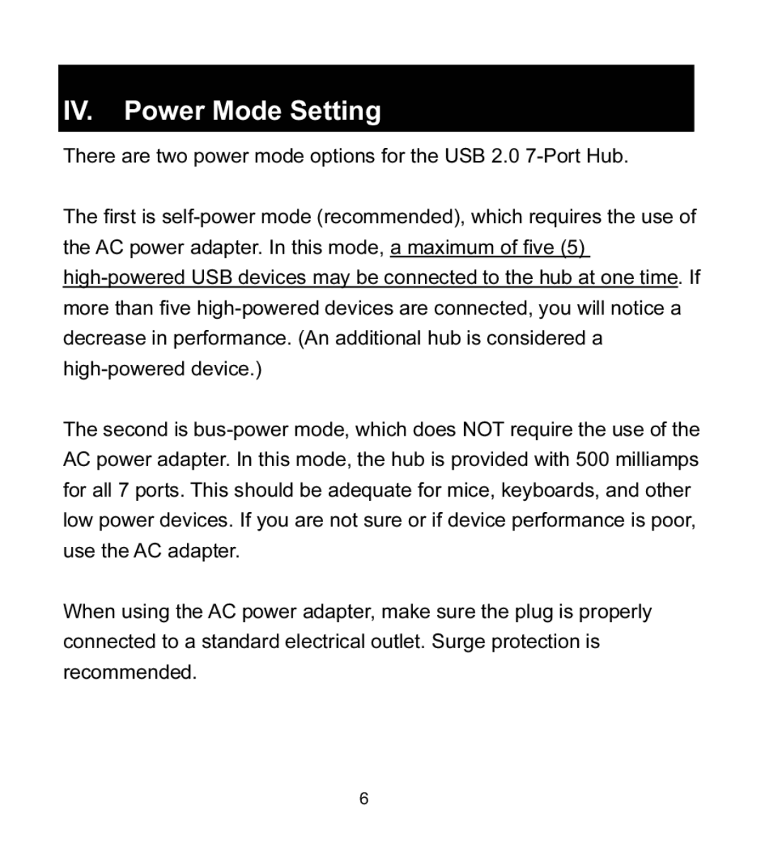 Jasco HO97916 manual IV. Power Mode Setting 