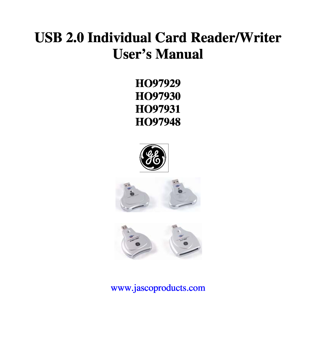 Jasco user manual USB 2.0 Individual Card Reader/Writer User’s Manual, HO97929 HO97930 HO97931 HO97948 