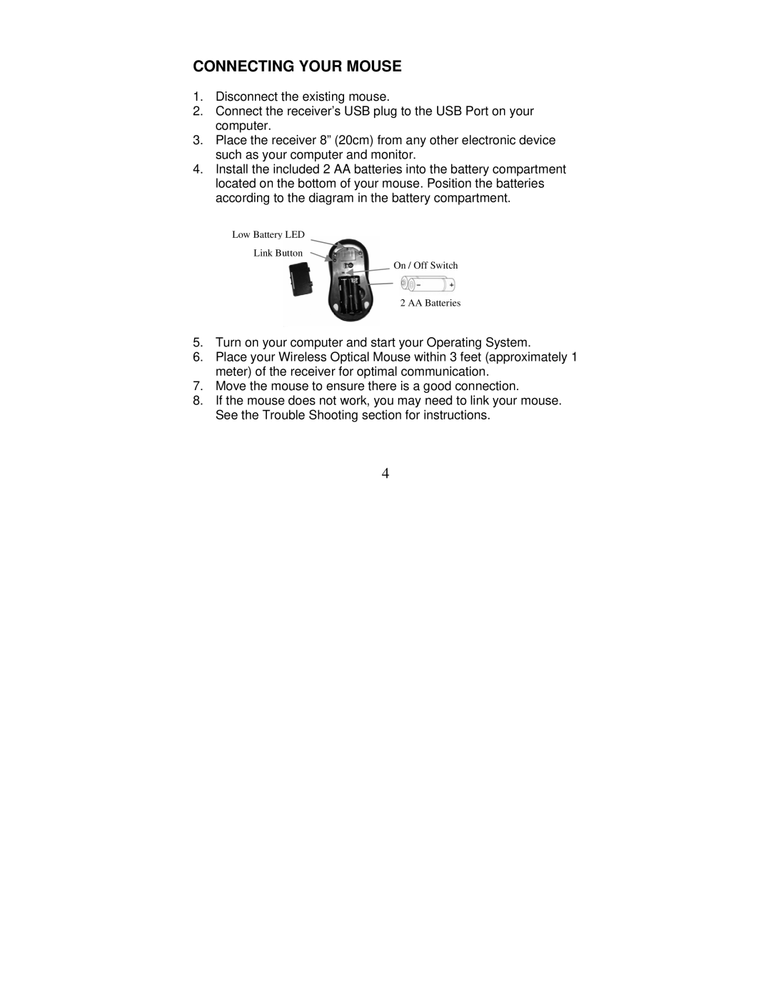 Jasco HO97990, HO98150 instruction manual Connecting Your Mouse 