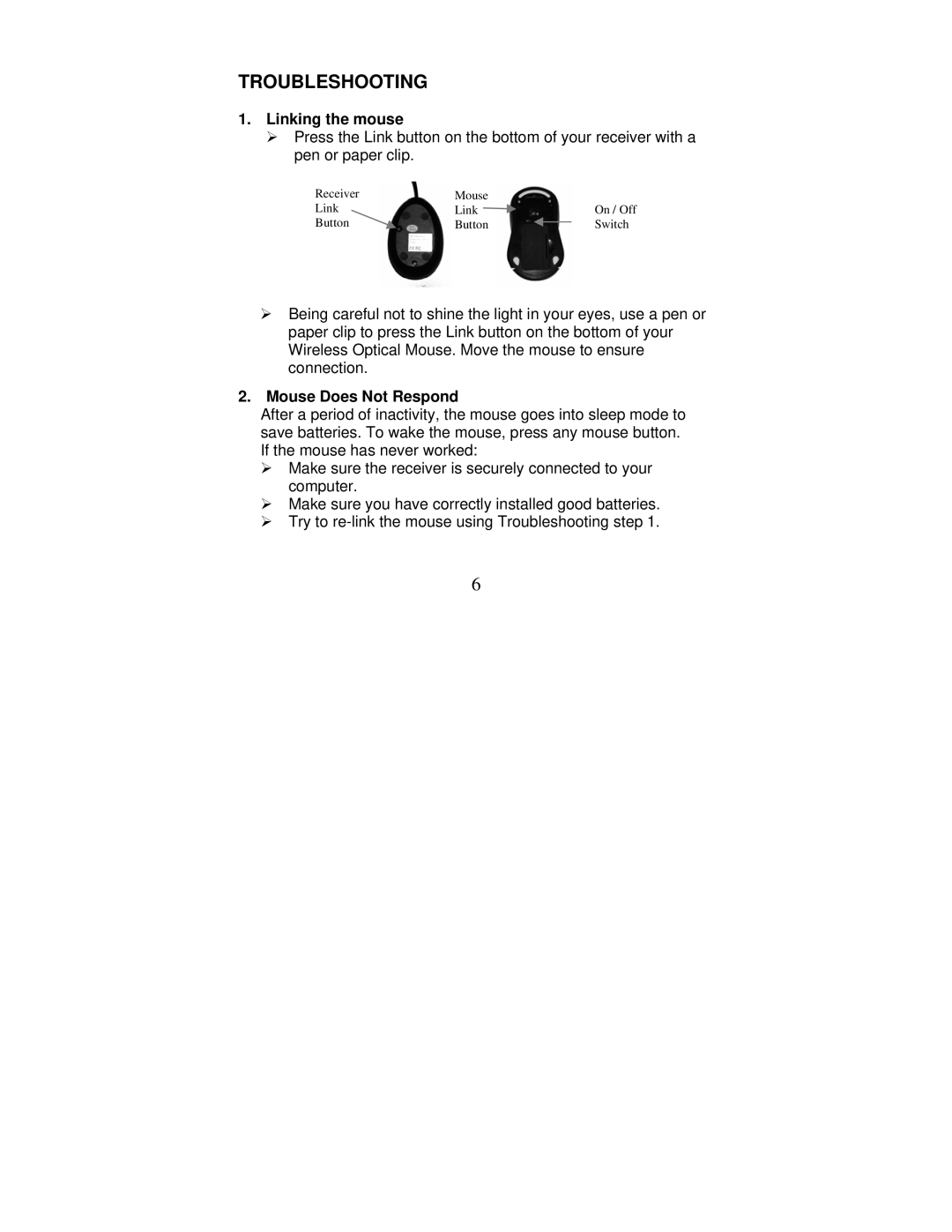 Jasco HO97990, HO98150 instruction manual Troubleshooting, Linking the mouse 