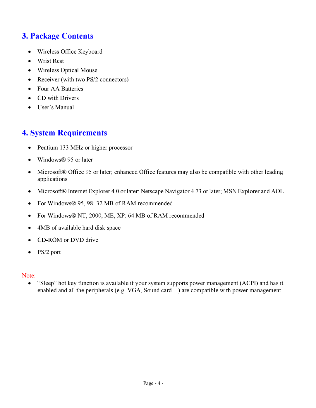 Jasco HO98058 user manual Package Contents, System Requirements 