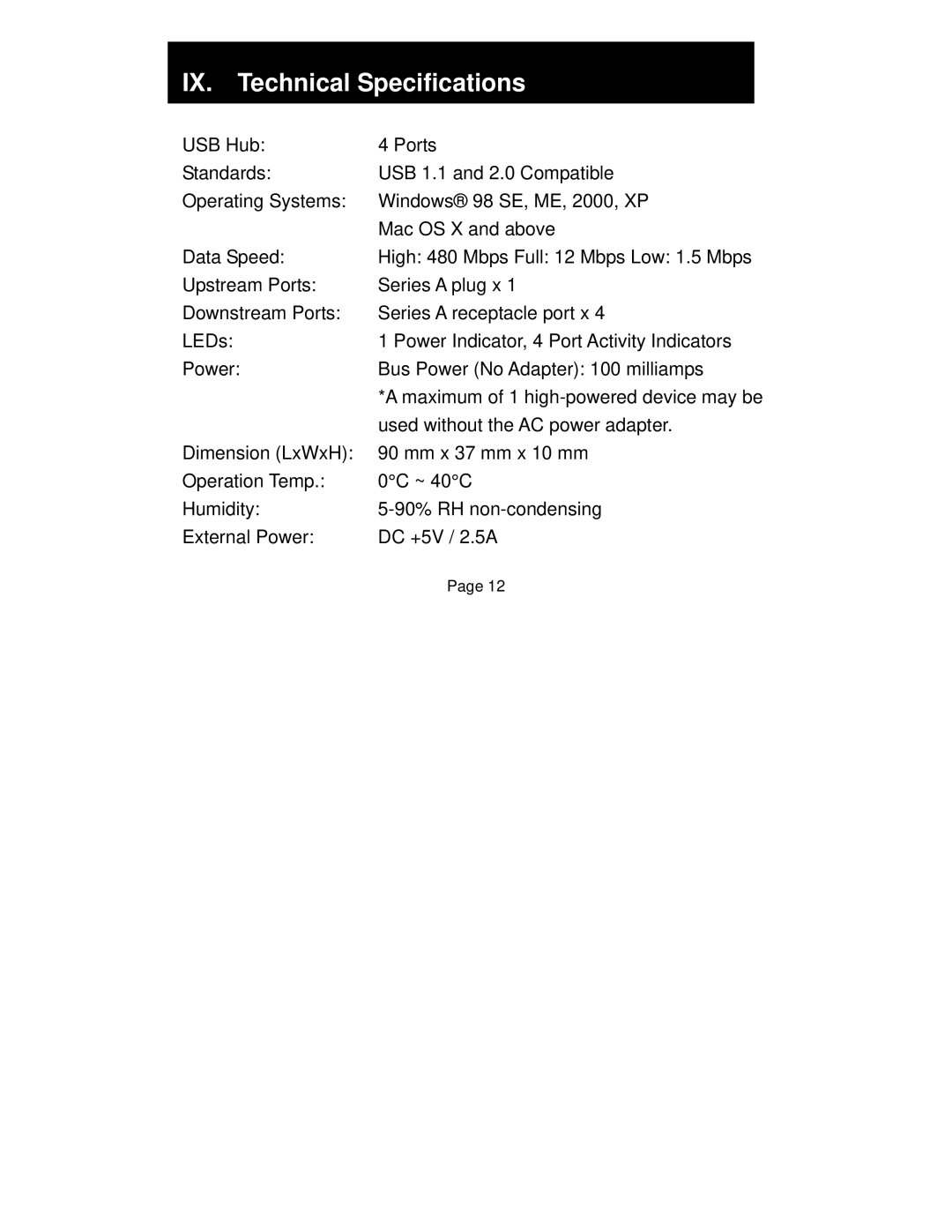 Jasco HO98751 manual IX. Technical Specifications 