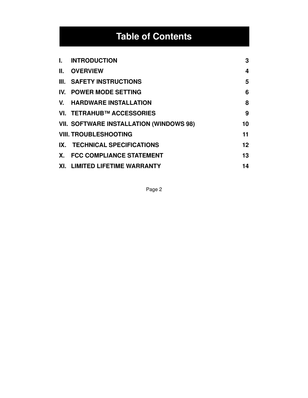 Jasco HO98751 manual Table of Contents 