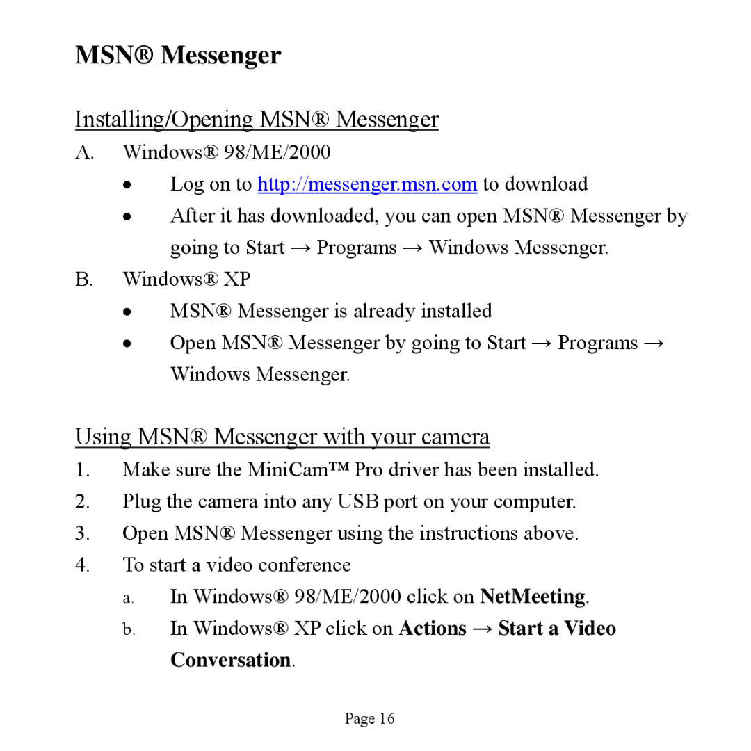 Jasco HO98756 user manual Installing/Opening MSN Messenger 