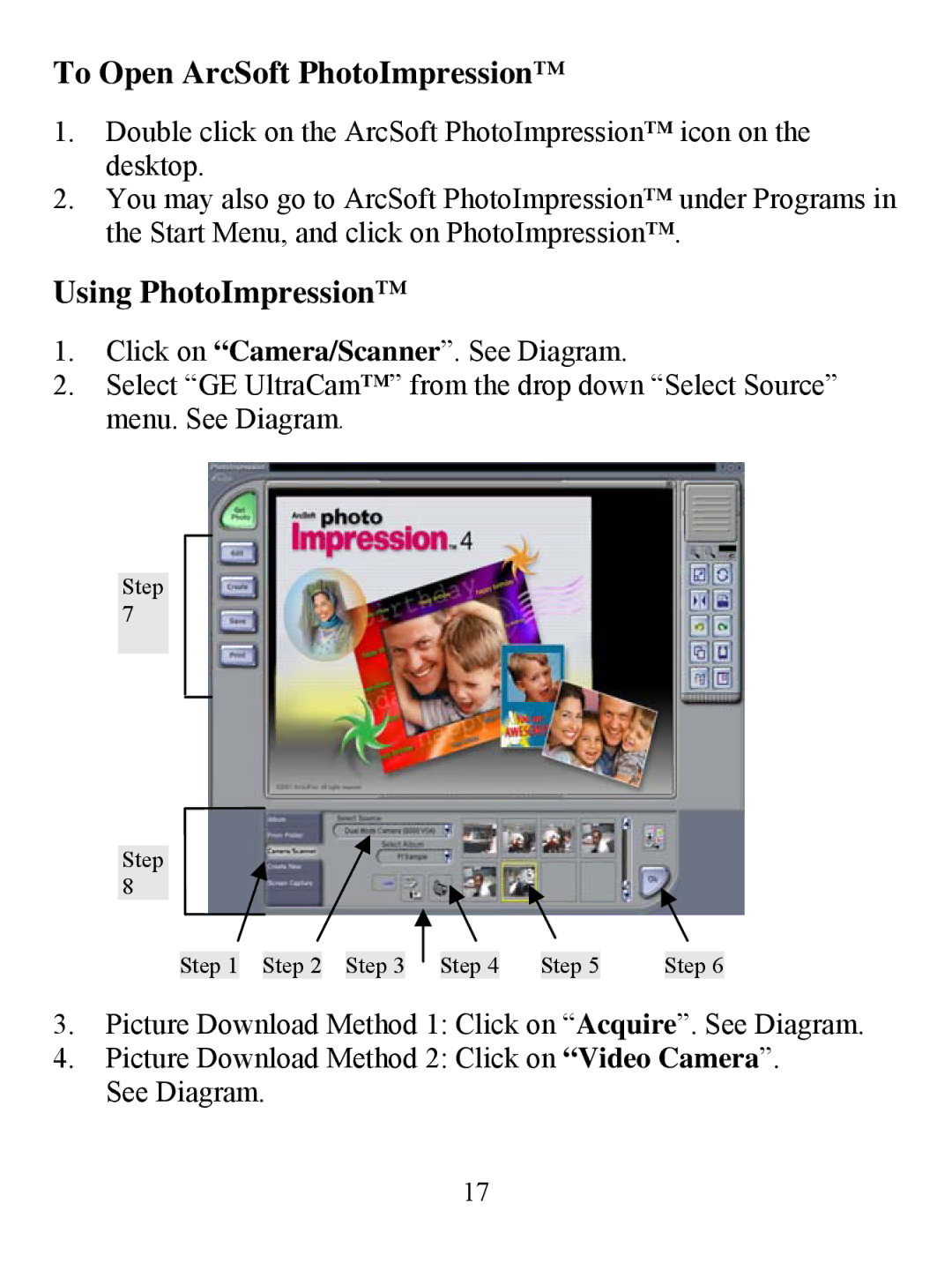 Jasco HQ98073 user manual To Open ArcSoft PhotoImpression, Using PhotoImpression 