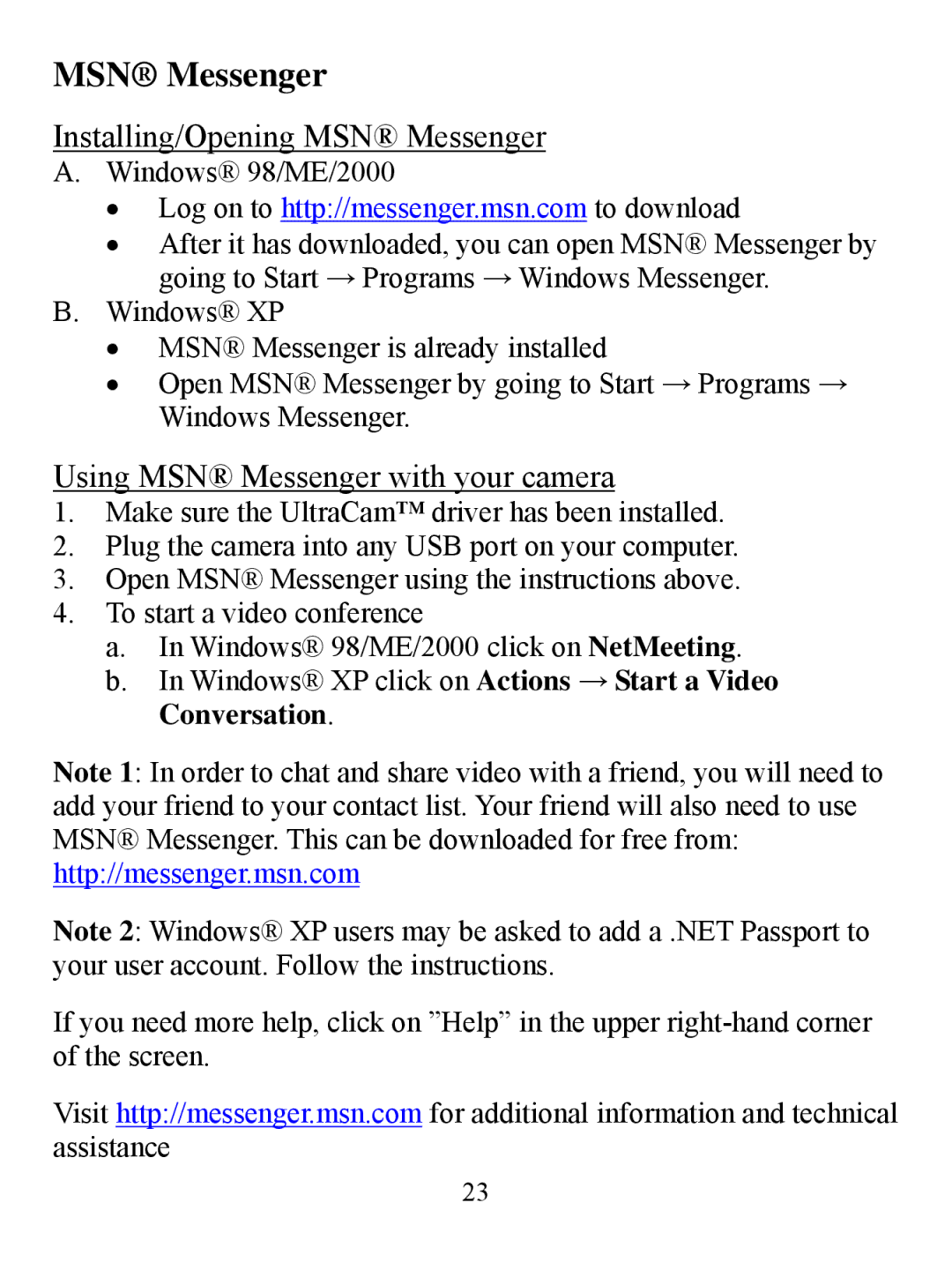 Jasco HQ98073 user manual MSN Messenger 