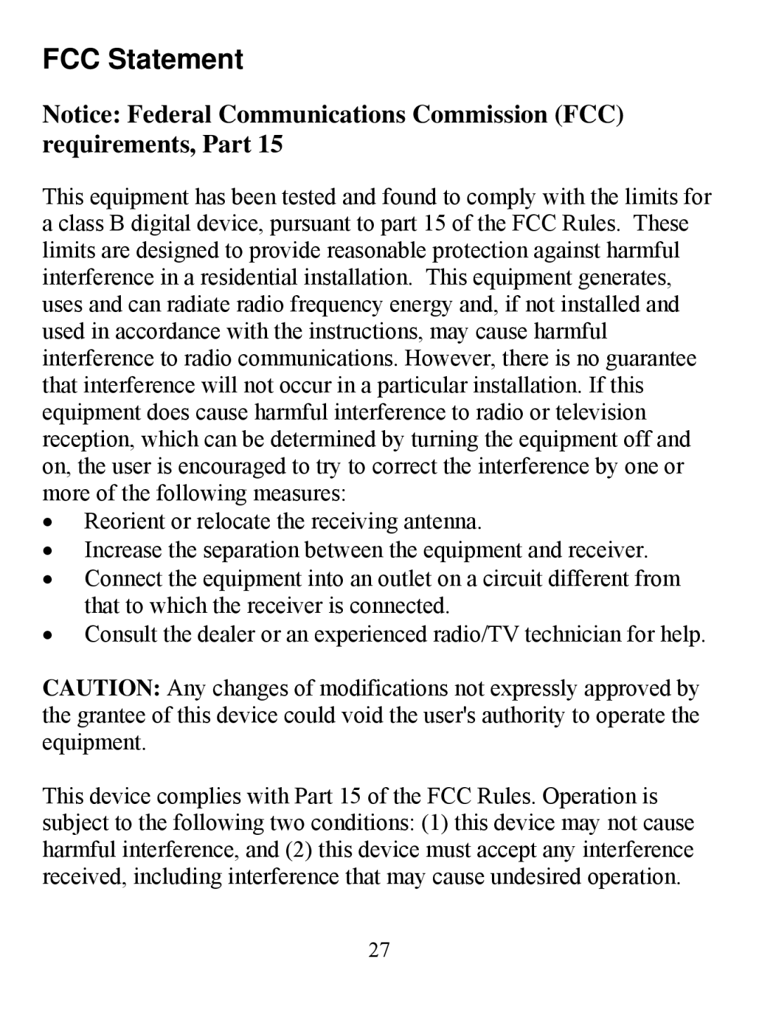 Jasco HQ98073 user manual FCC Statement 