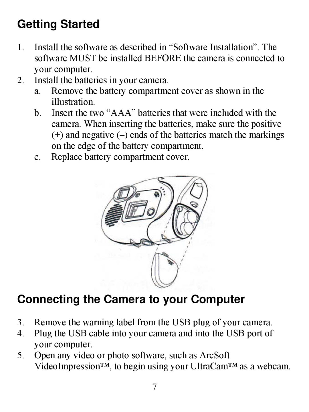 Jasco HQ98073 user manual Connecting the Camera to your Computer 