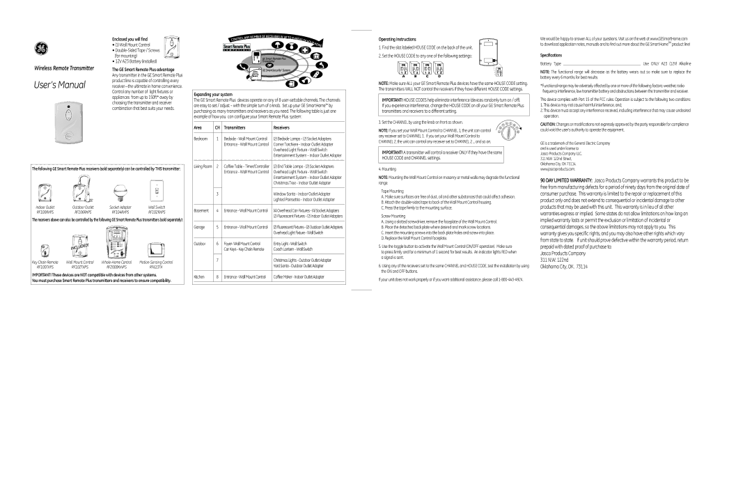 Jasco RF613TX, RF2000KINPS, 51147 user manual Enclosed you will find, Expanding your system, Area Transmitters Receivers 