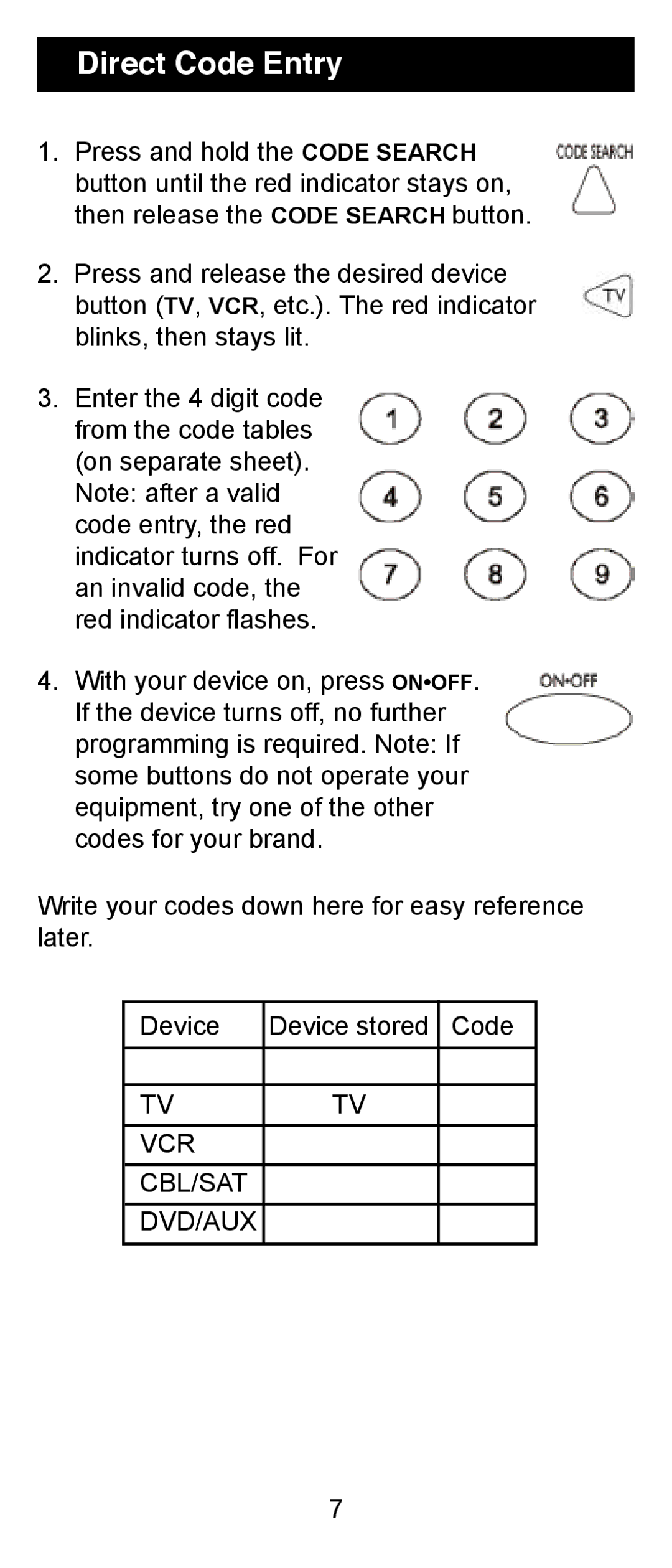 Jasco RM24906 instruction manual Direct Code Entry 