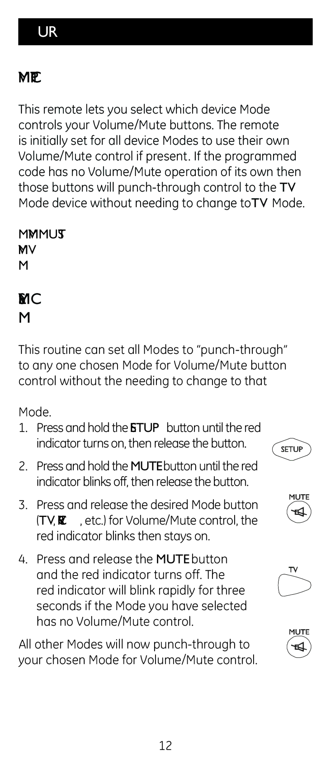 Jasco RM24914, RM84914 Volume/Mute Control and Punch-Through, Setting ALL Volume/Mute Control to any one Mode 