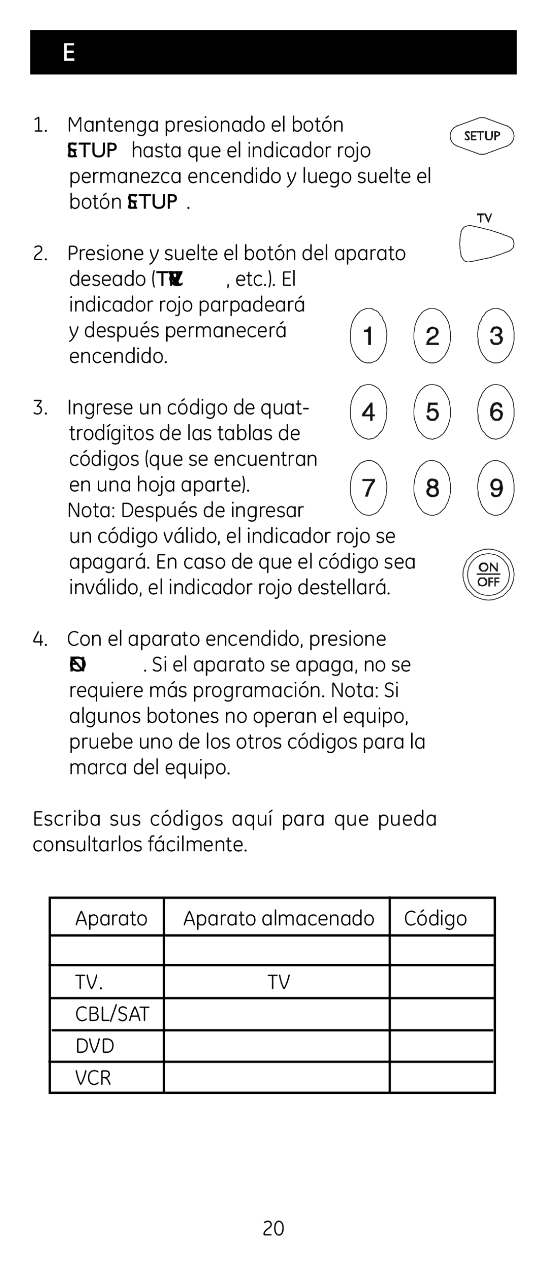 Jasco RM24914, RM84914 instruction manual Entrada directa de códigos 