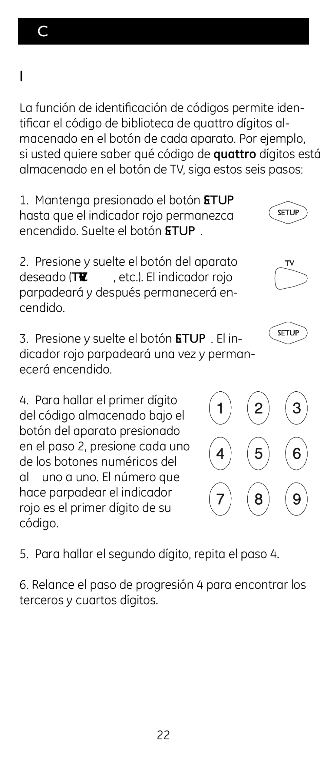 Jasco RM24914, RM84914 instruction manual Cómo utilizar el control remoto, Identificación de códigos 