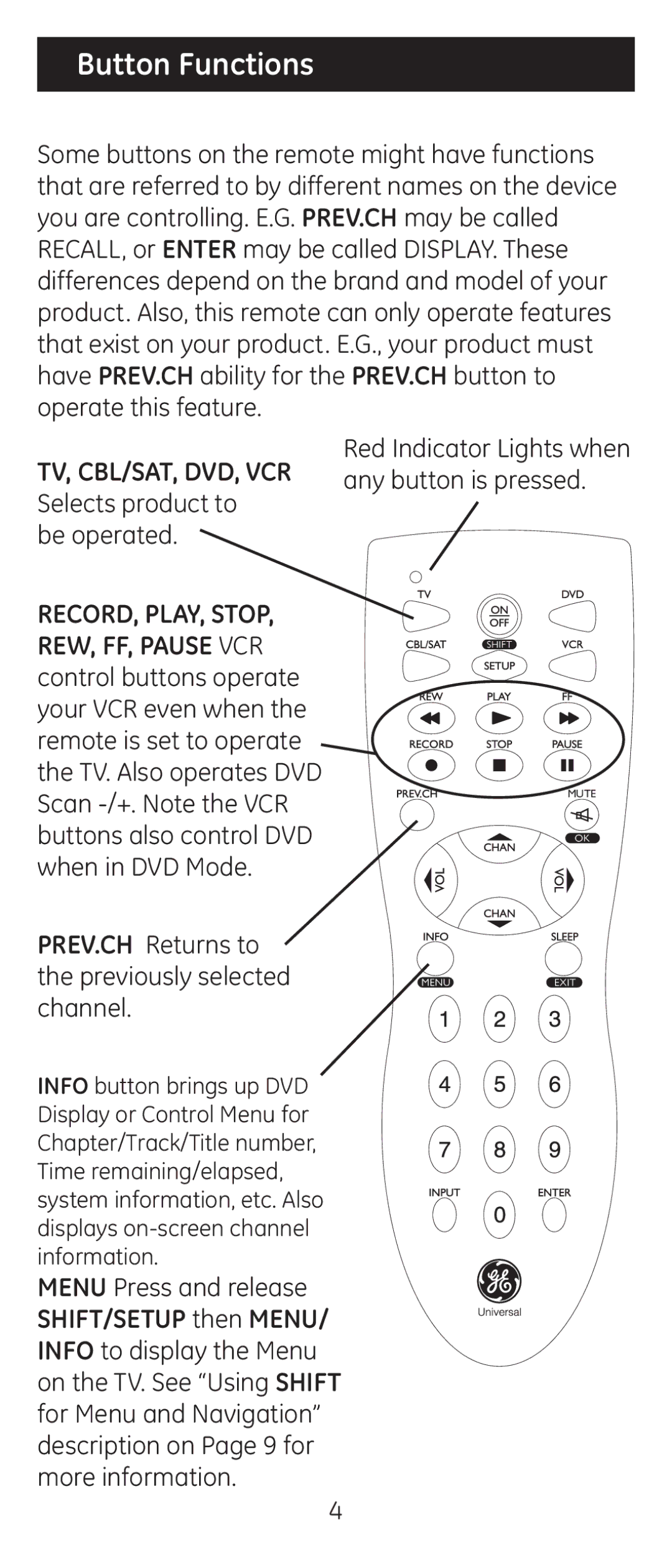 Jasco RM24914, RM84914 instruction manual Button Functions, Be operated 