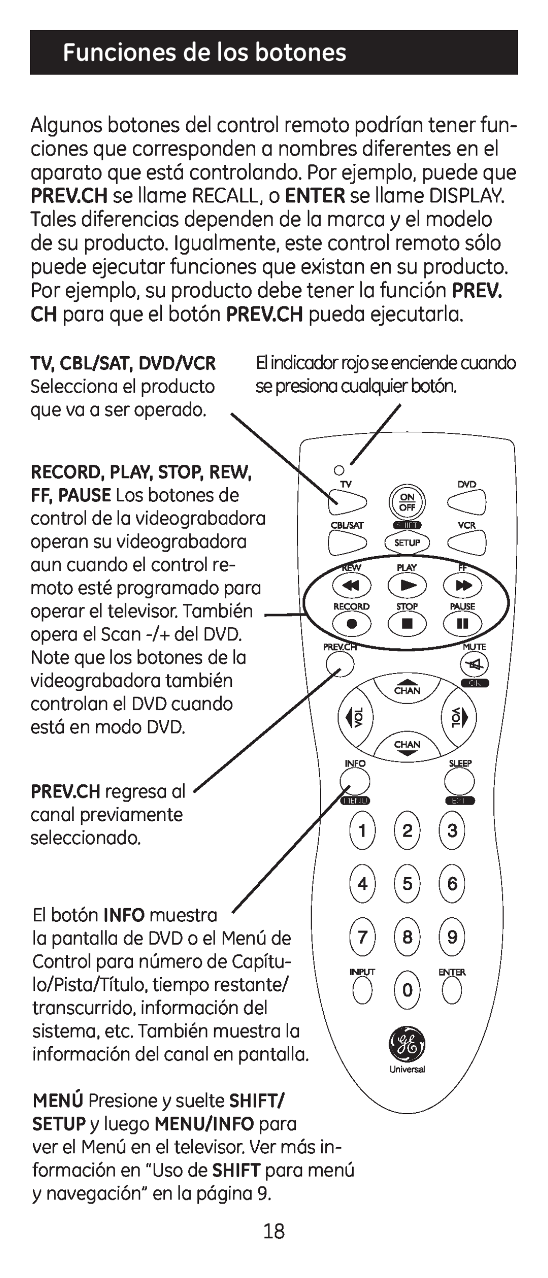 Jasco RM24914, RM84914 instruction manual Funciones de los botones 