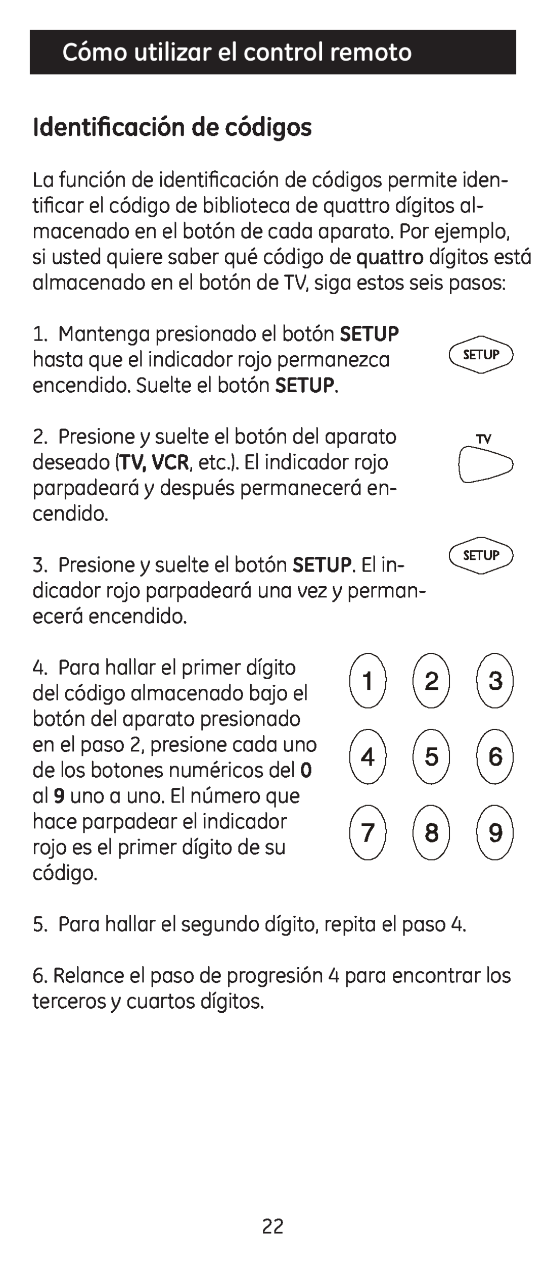 Jasco RM24914, RM84914 instruction manual Cómo utilizar el control remoto, Identificación de códigos 