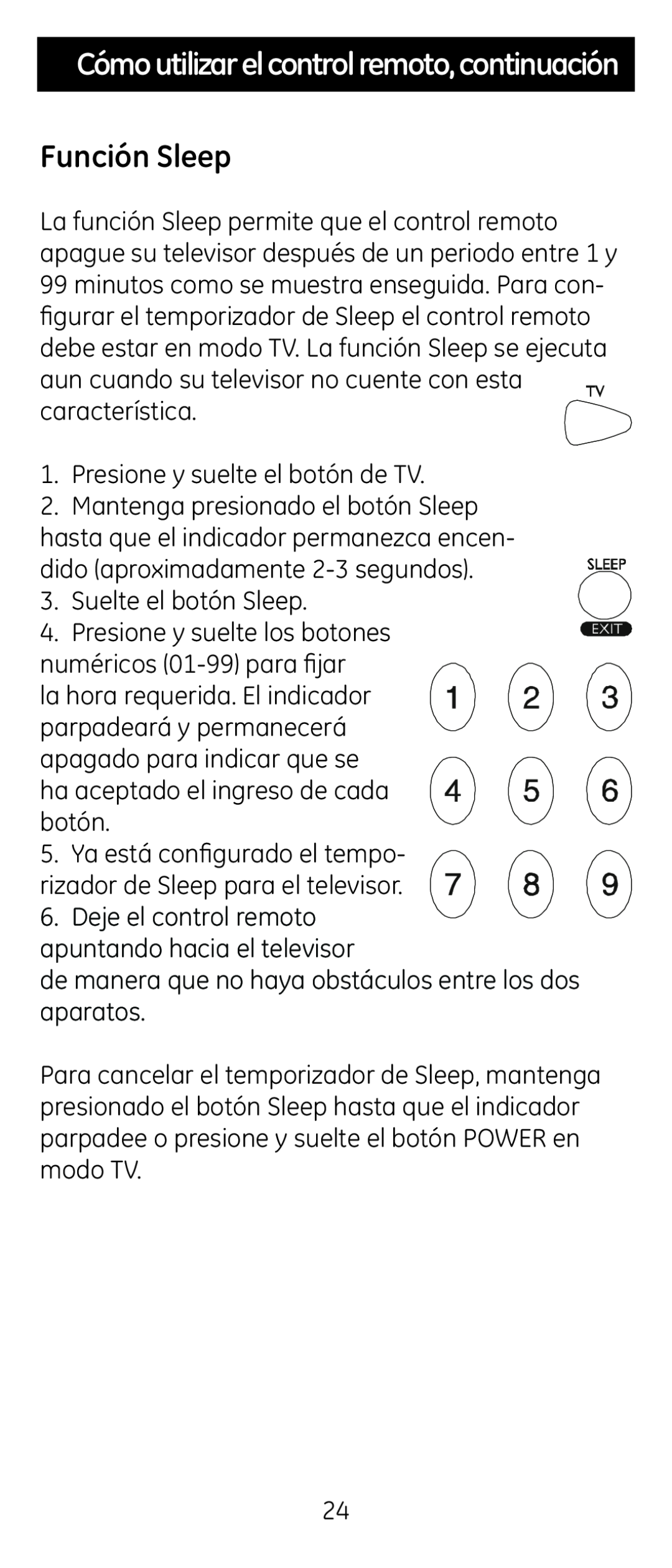 Jasco RM24914, RM84914 instruction manual Función Sleep, Cómo utilizar el control remoto, continuación 