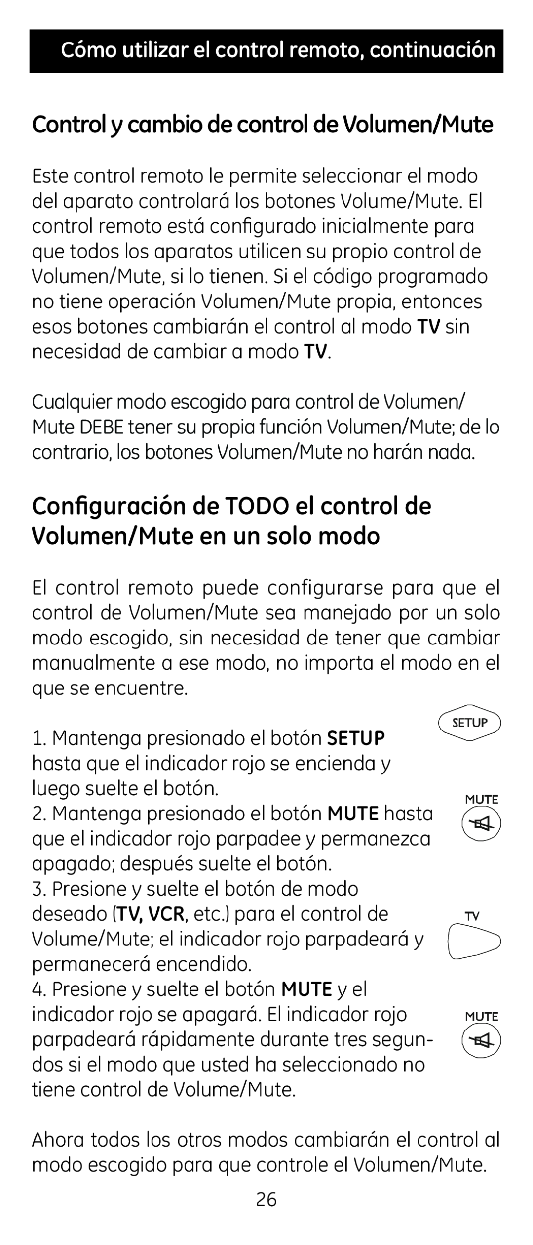 Jasco RM24914, RM84914 instruction manual Configuración de TODO el control de Volumen/Mute en un solo modo 