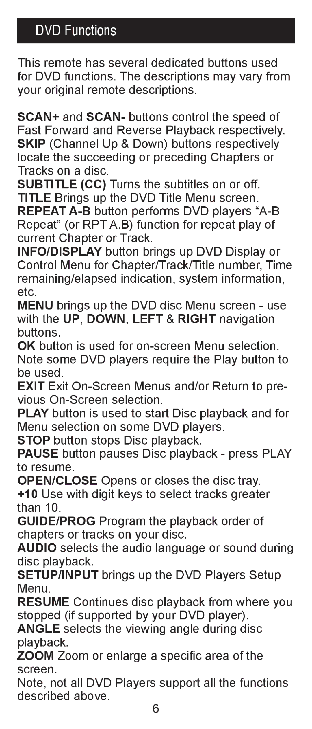 Jasco RM24918, RM84918 instruction manual DVD Functions 