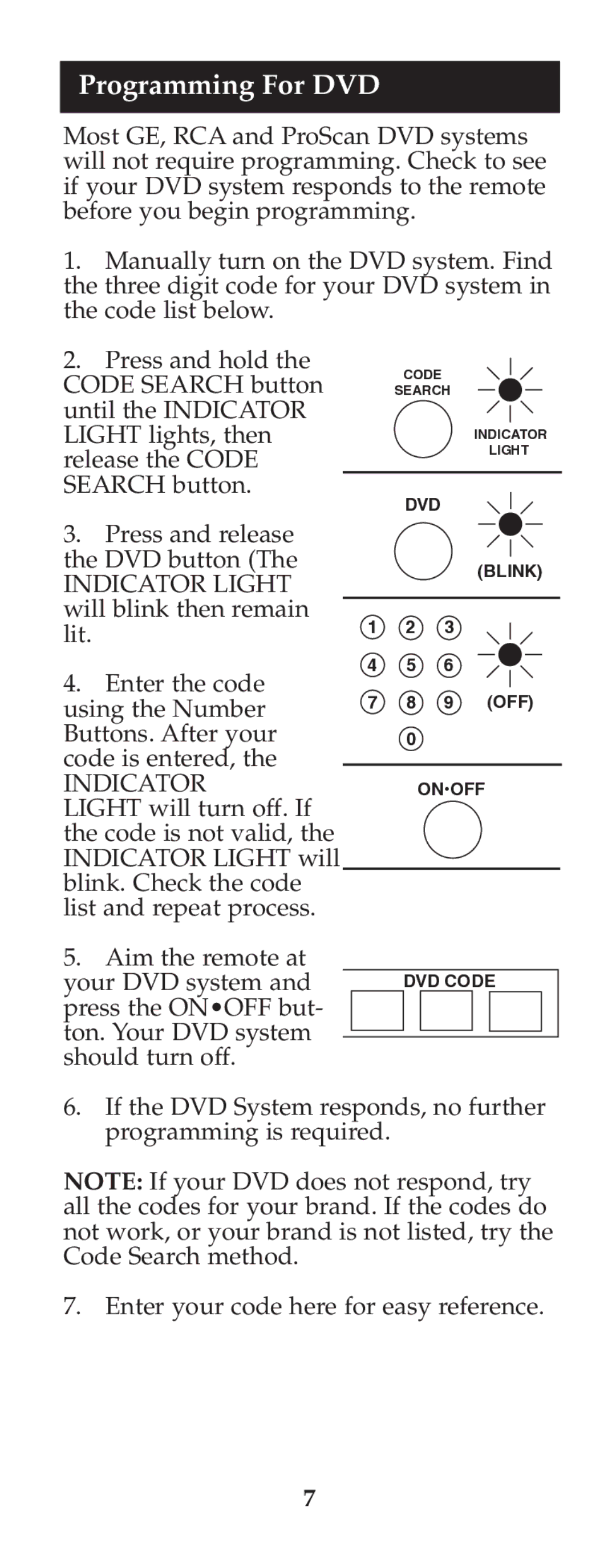 Jasco RM24925 instruction manual Programming For DVD 