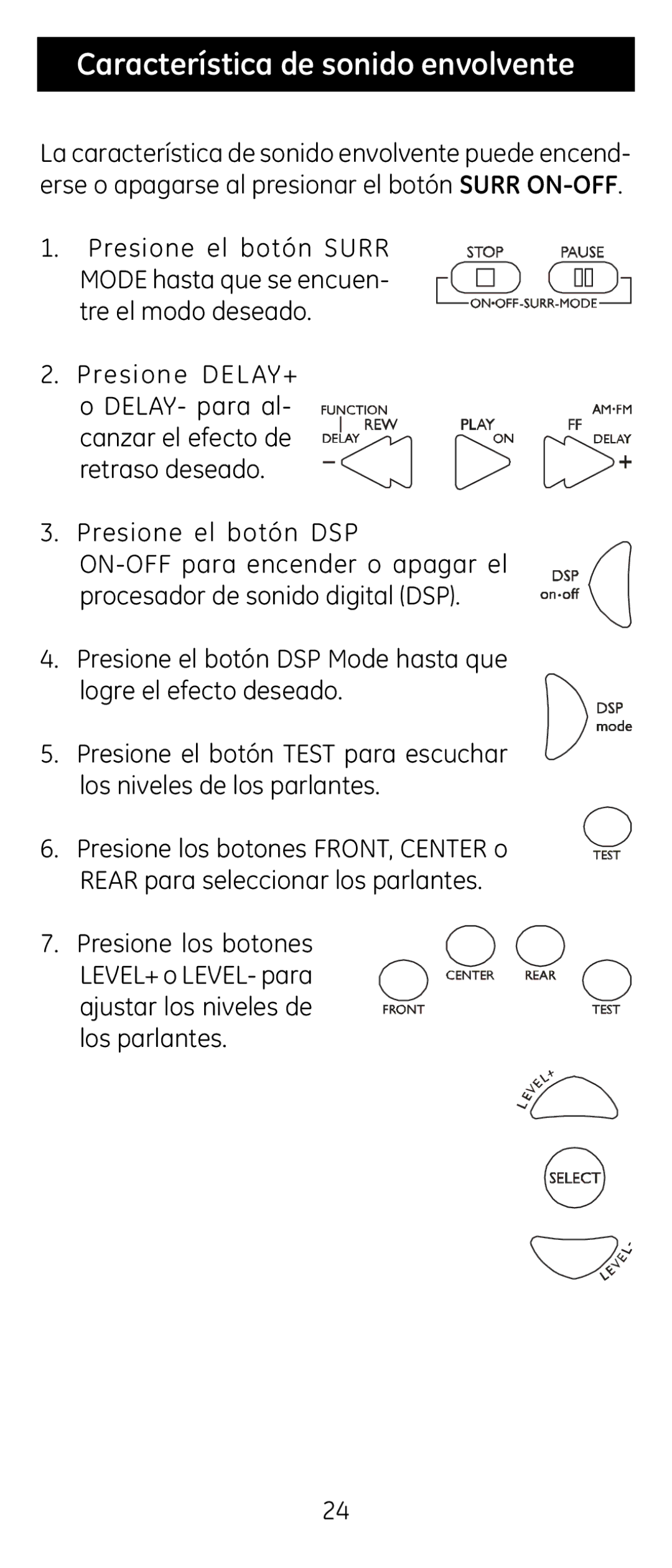 Jasco RM24926 instruction manual Característica de sonido envolvente 