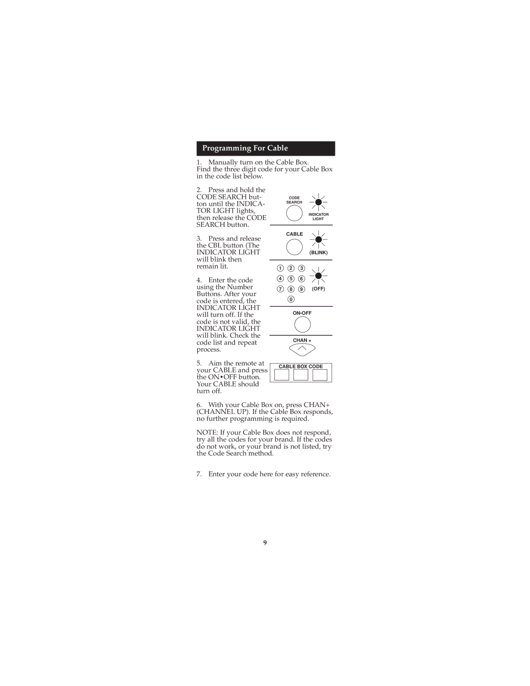 Jasco RM24927, RM94927 instruction manual Cable BOX Code List, Programming For Cable 