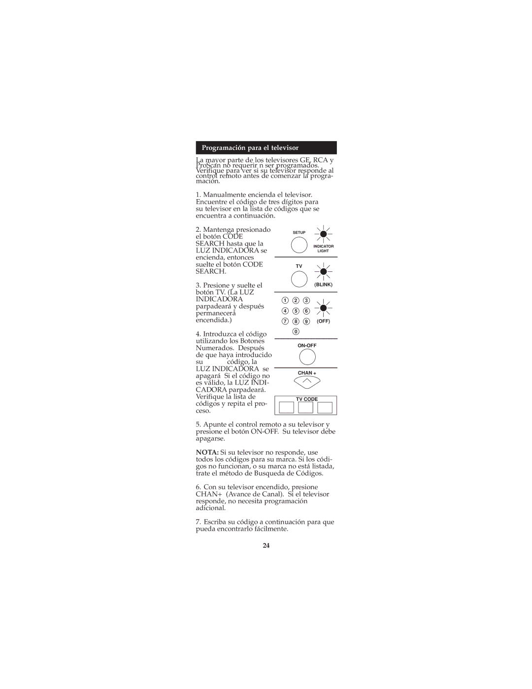 Jasco RM94927, RM24927 instruction manual Programación para el televisor 