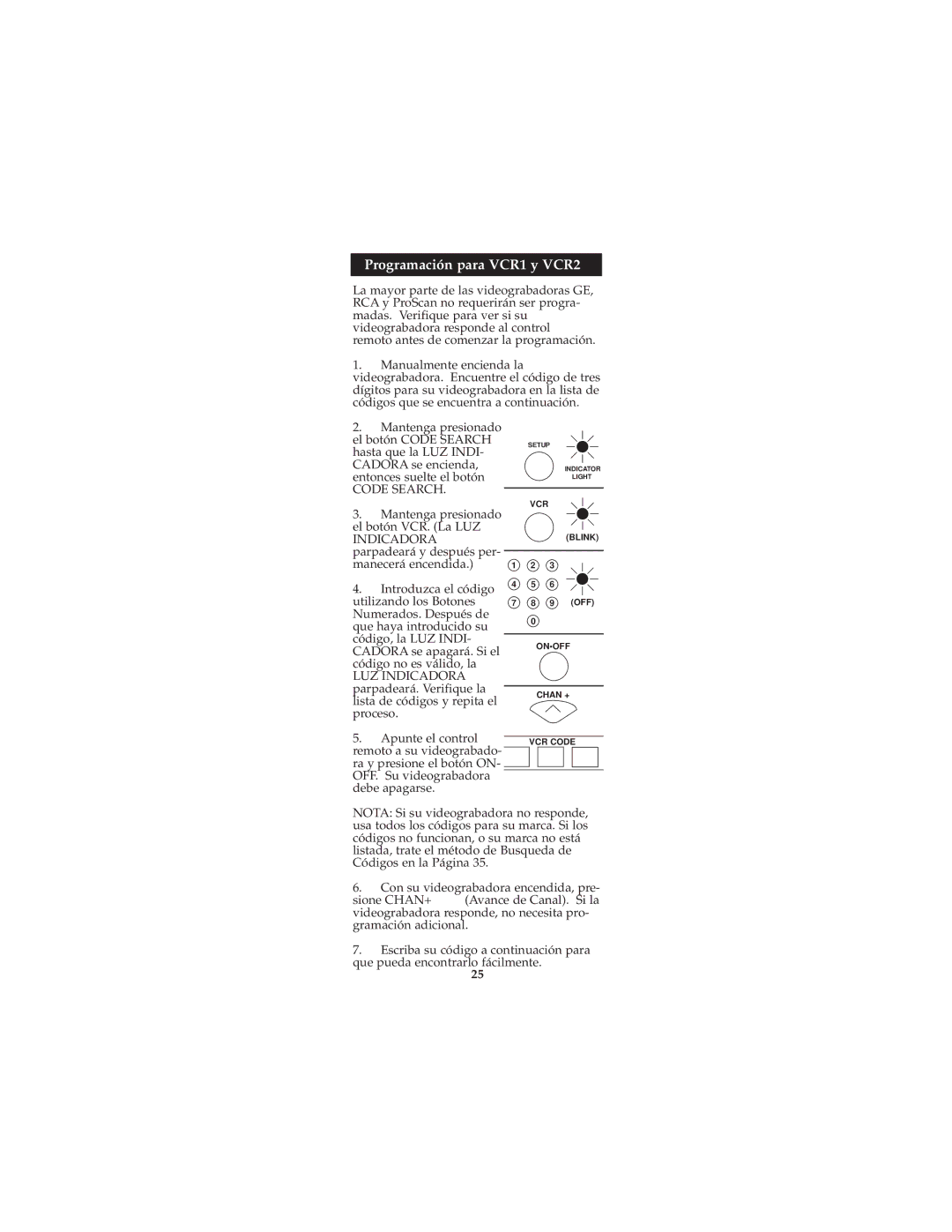 Jasco RM24927, RM94927 instruction manual Programación para VCR1 y VCR2 