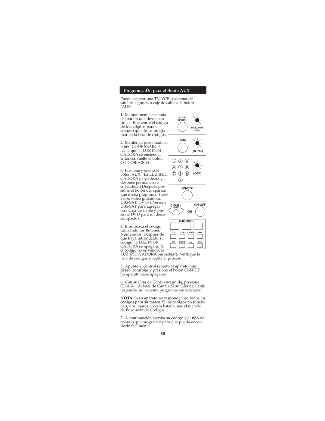 Jasco RM94927, RM24927 instruction manual ProgramaciÛn para el Botón AUX 