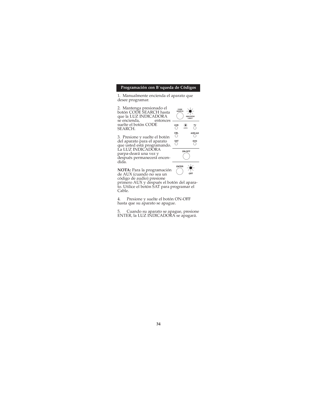 Jasco RM94927, RM24927 instruction manual Programación con B˙squeda de Códigos, Search 