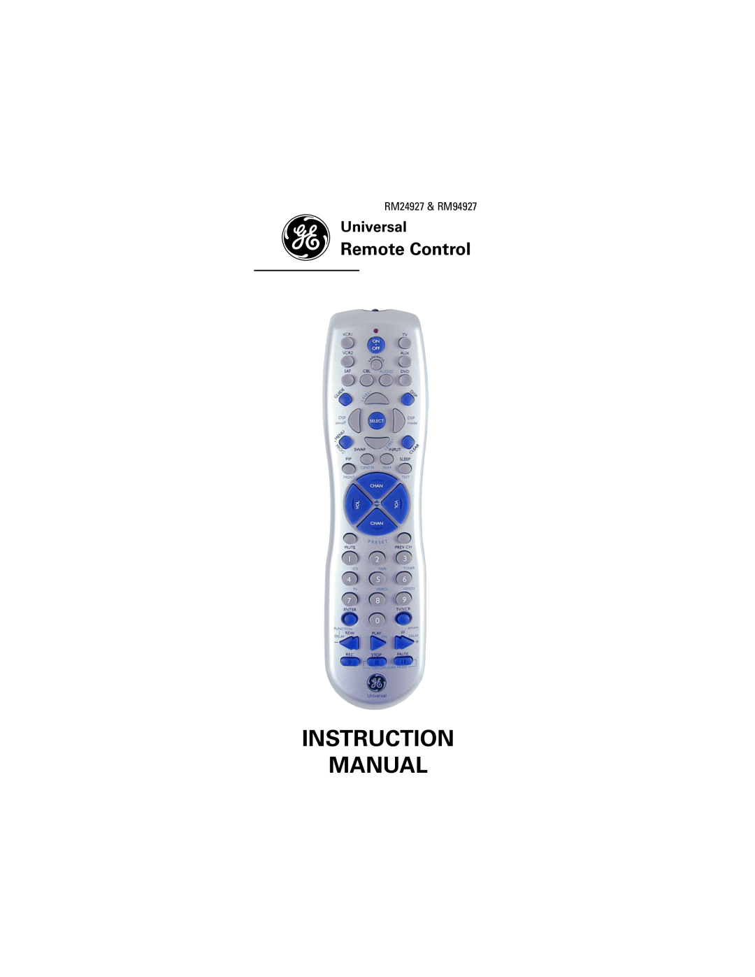 Jasco instruction manual Instruction Manual, Remote Control, Universal, RM24927 & RM94927 